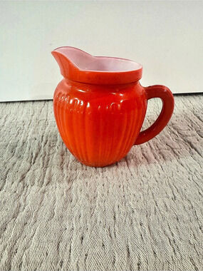 VTG Hazel Atlas Orange Ribbed Platonite Milk Glass Creamer Pitcher 1940s MCM